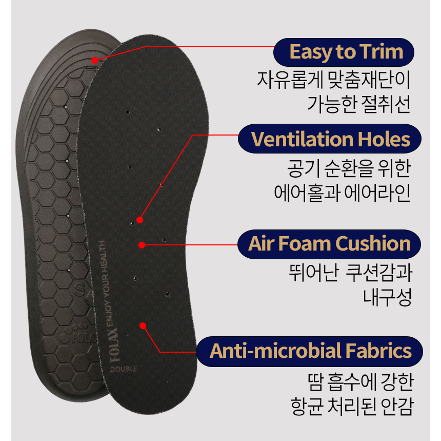 더블 쿠션 신발 깔창/메모리폼 라텍스 키높이 지간신경종 종자골염 중족골 컨버스 스니커즈 - 상세 이미지 4