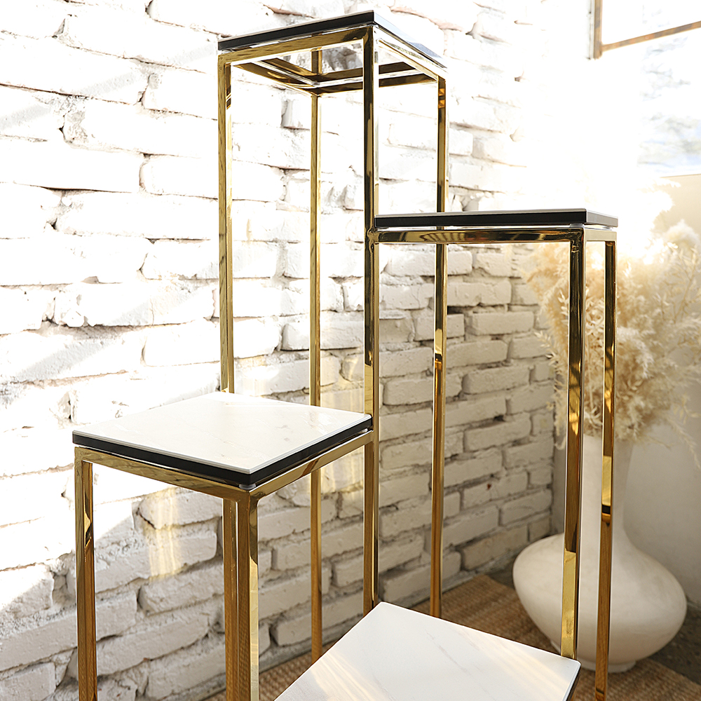 로체 세라믹 골드 사각 4단 인테리어 화분 사이드 소파 테이블 SL095