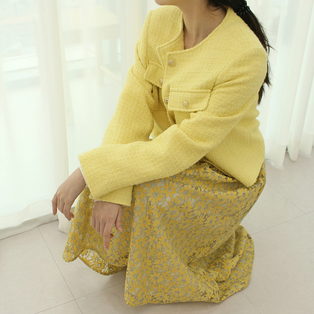 꽃 자수 레이스 뒷밴딩 A라인 망사 미디 롱 스커트 이미지 7