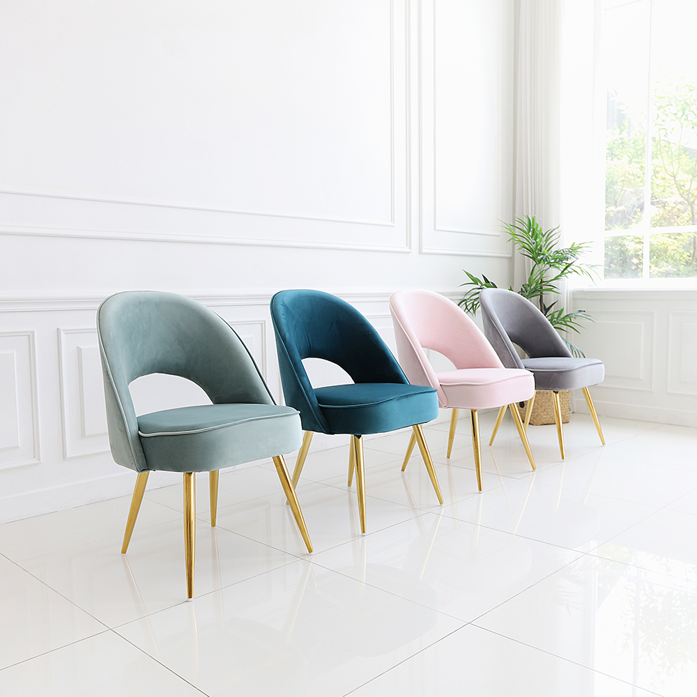 뉴소피아 벨벳 패브릭 골드 식탁 카페 의자 인테리어 라운지 체어 SL120