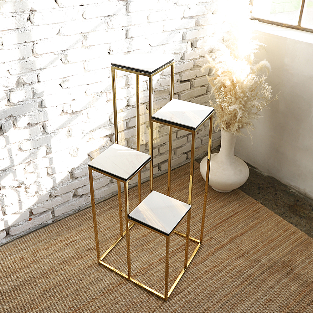 로체 세라믹 골드 사각 4단 인테리어 화분 사이드 소파 테이블 SL095