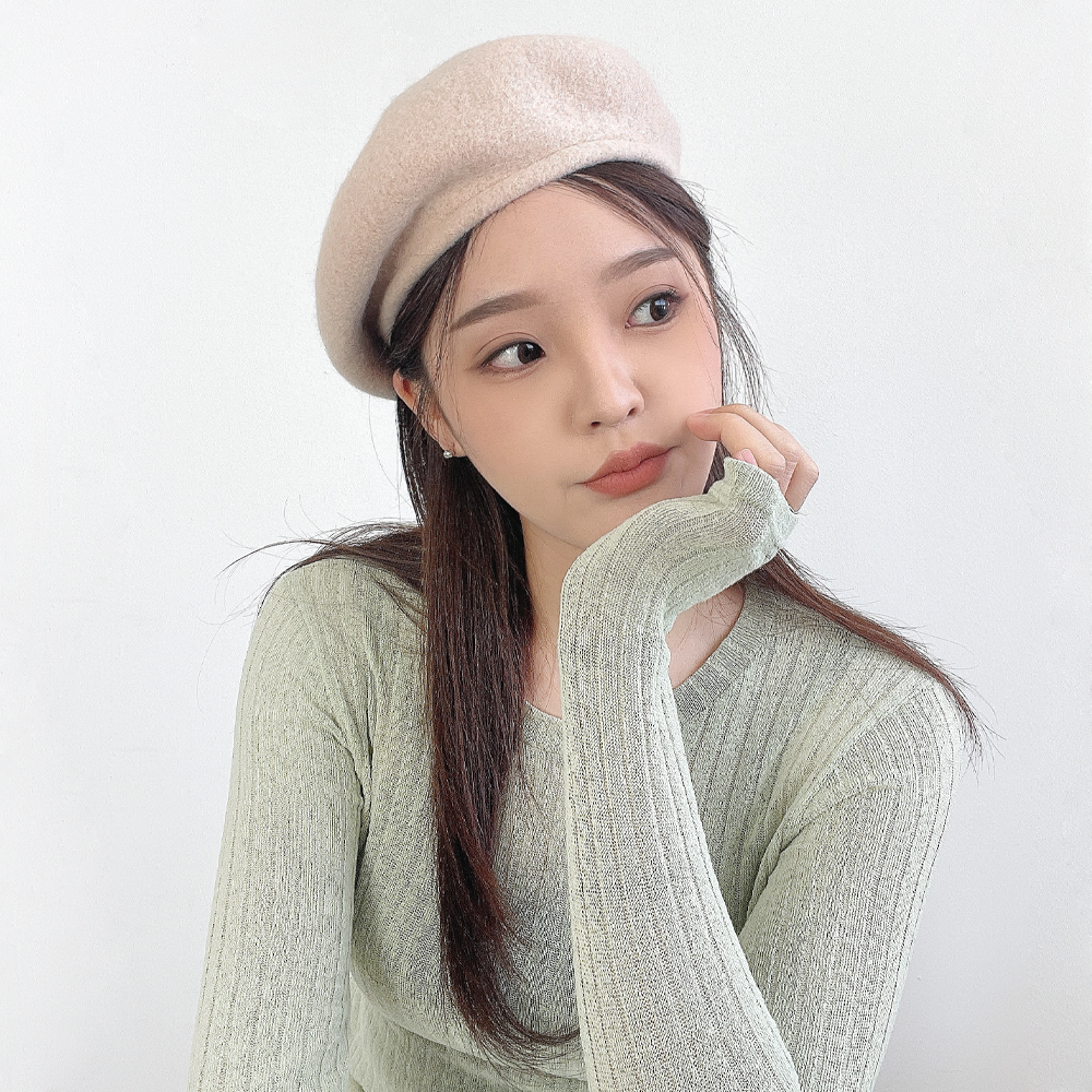클로디아 무지 울 꼭지 여성 가을 겨울 빵모자 베레모 - 상세 이미지 2