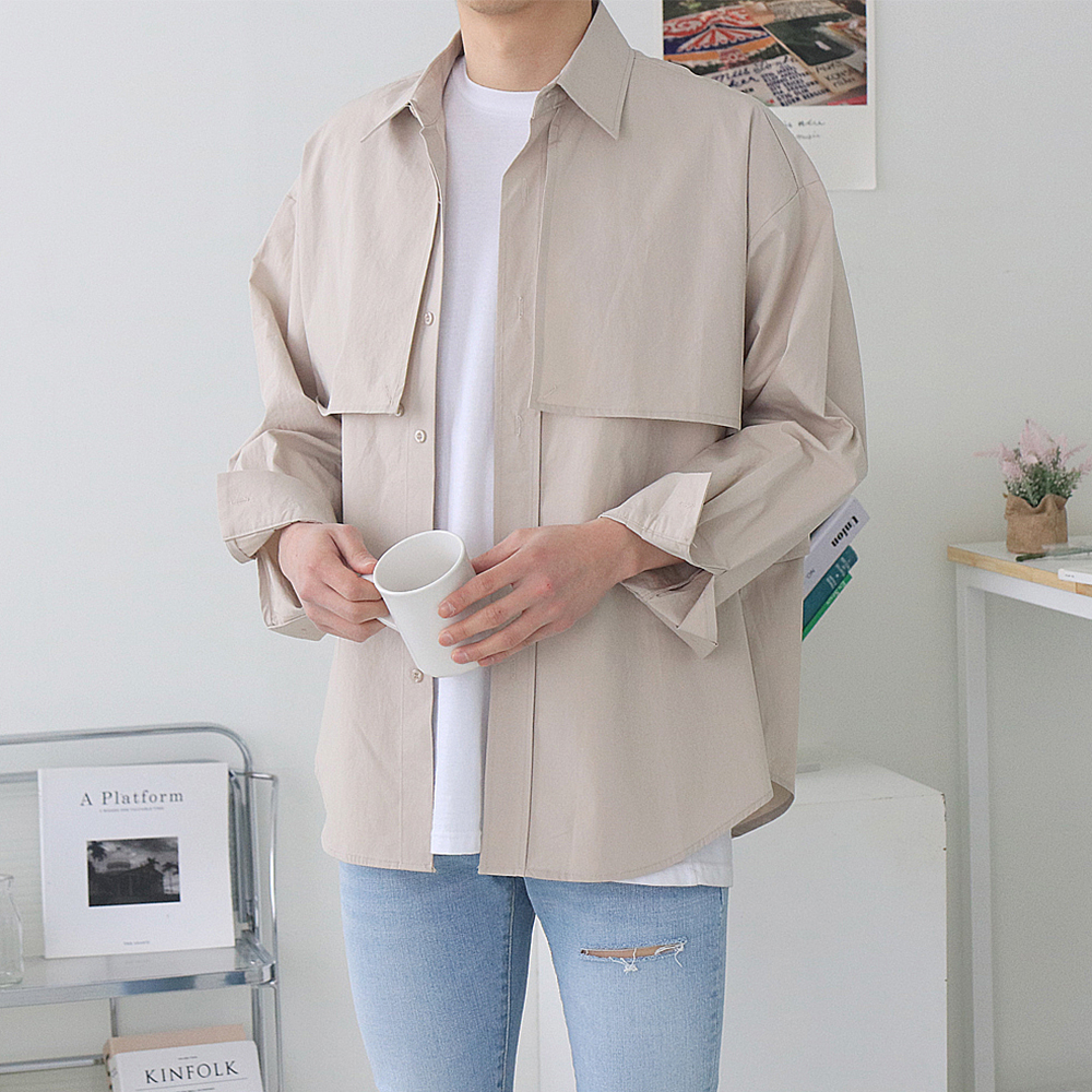 남자셔츠 커플남방 트렌치 셔켓 남자오버핏셔츠 이미지 3