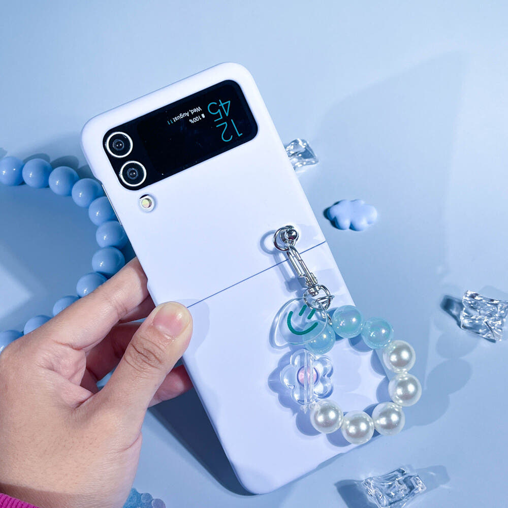 갤럭시 Z플립4 실리콘 밀크네온 플라워 진주스트랩