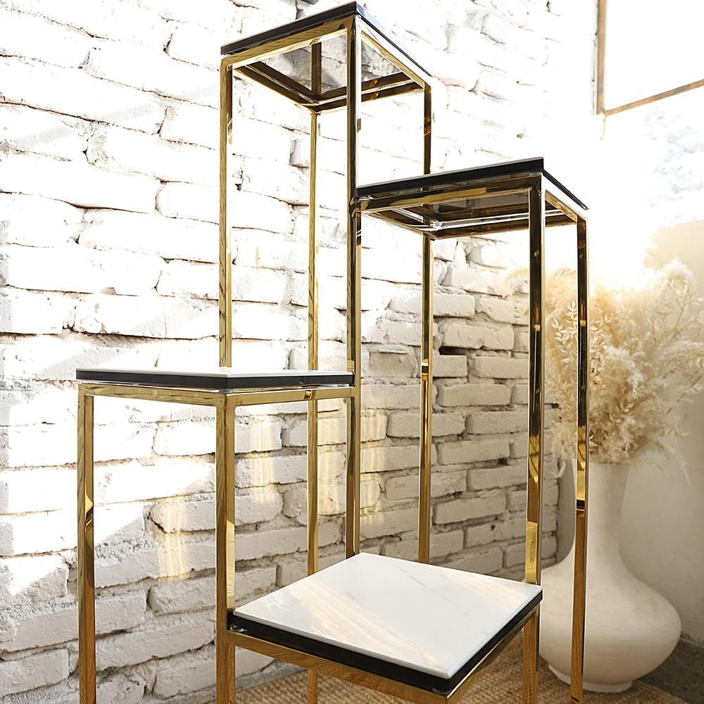 로체 세라믹 골드 사각 4단 인테리어 화분 사이드 소파 테이블 SL095