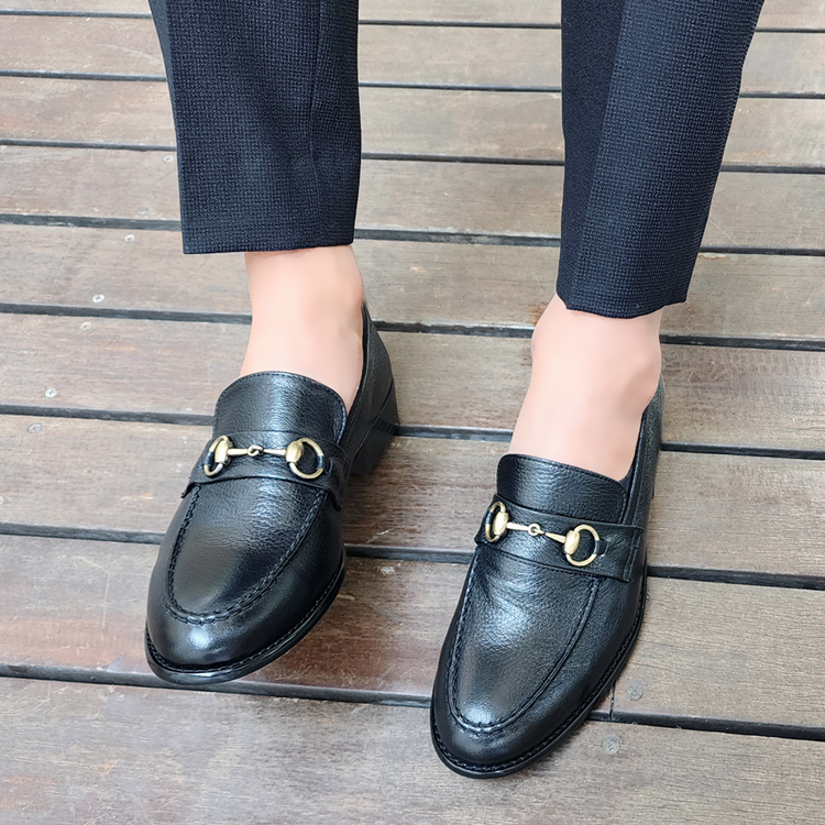 남자로퍼 엠보 정장구두 염소가죽 수제화 블랙 핸드메이드