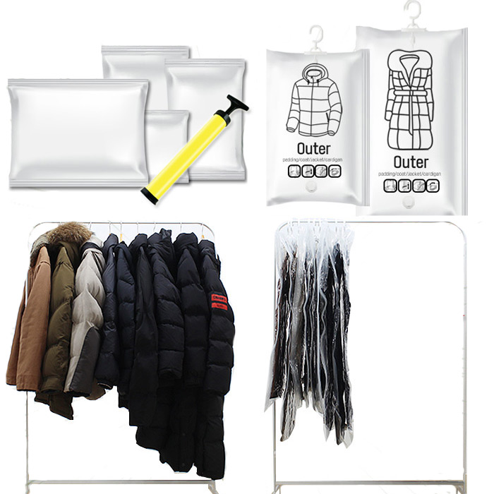 의류 이불 여행용 옷걸이 압축팩 모음전 / 일반 압축기필요없는압축팩 말아쓰는