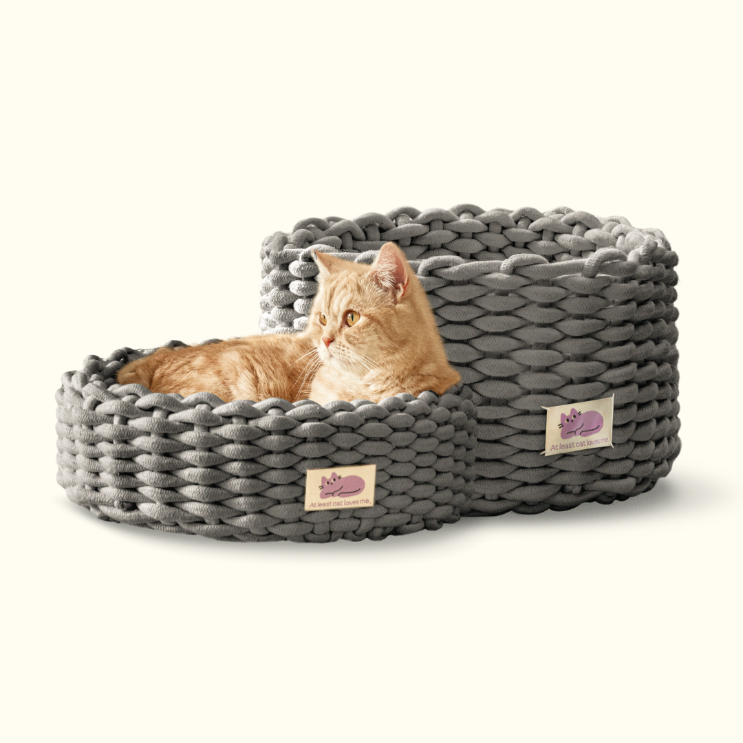 피도테일 고양이 코튼 니트 바구니 숨숨집 하우스 다크 그레이, L (42x42x20cm)