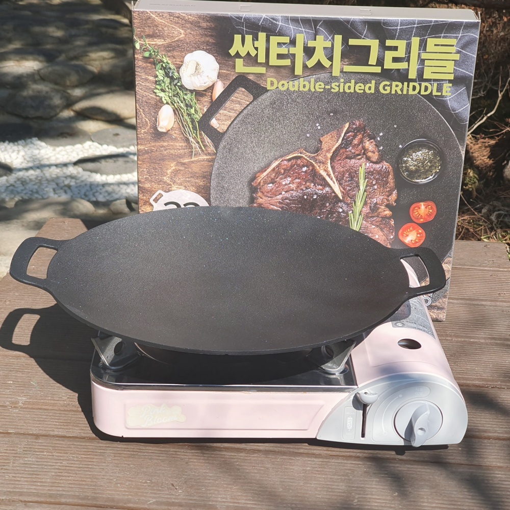 그리들 33 cm 캠핑 그리들 팬 시즈닝 코팅 양면 고기불판 넌스틱 썬터치