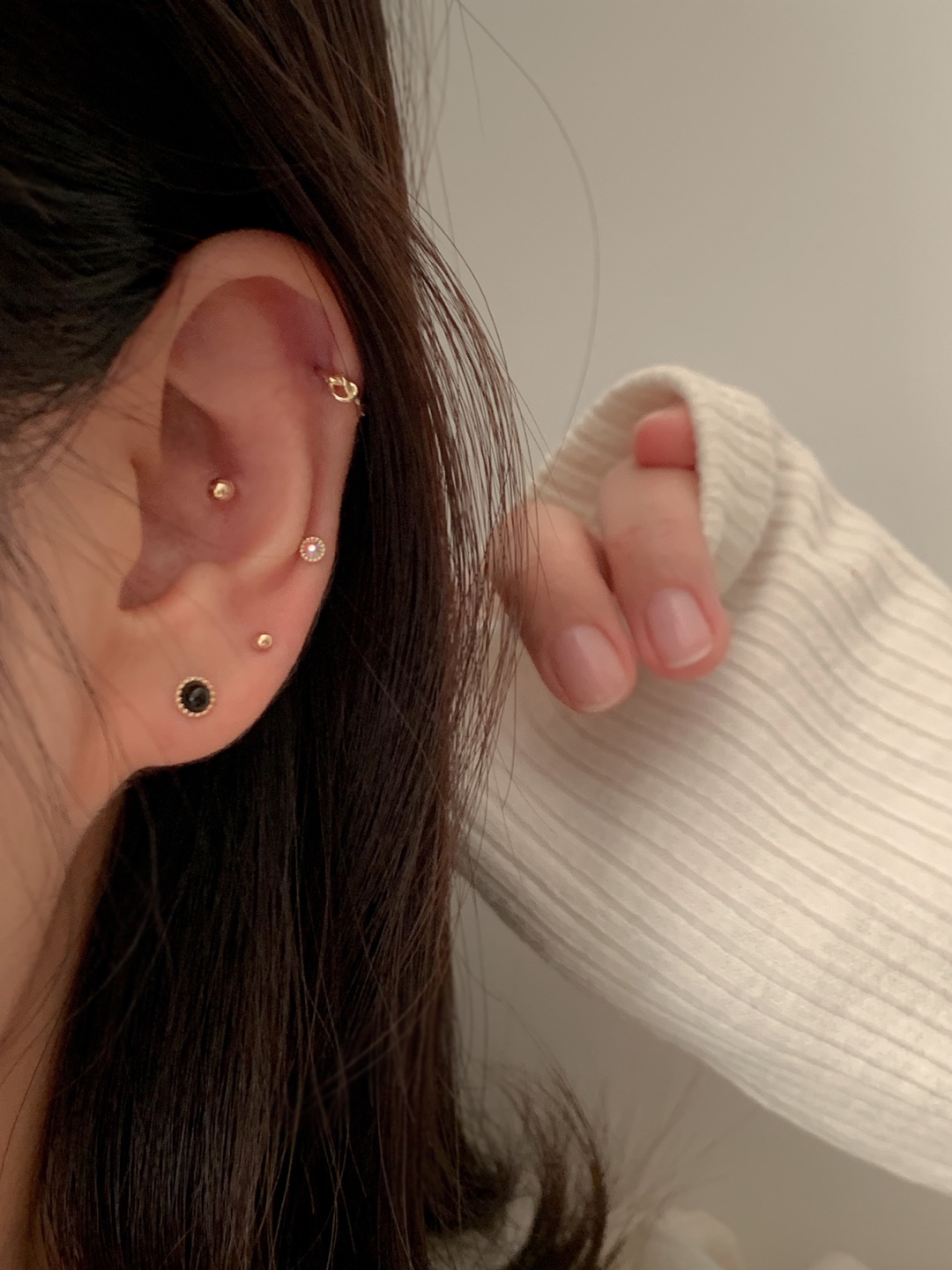 14k 볼라인 귀걸이 S size (4color) 한쌍 - 심플 미니 골드 오닉스 오팔 이미지 6