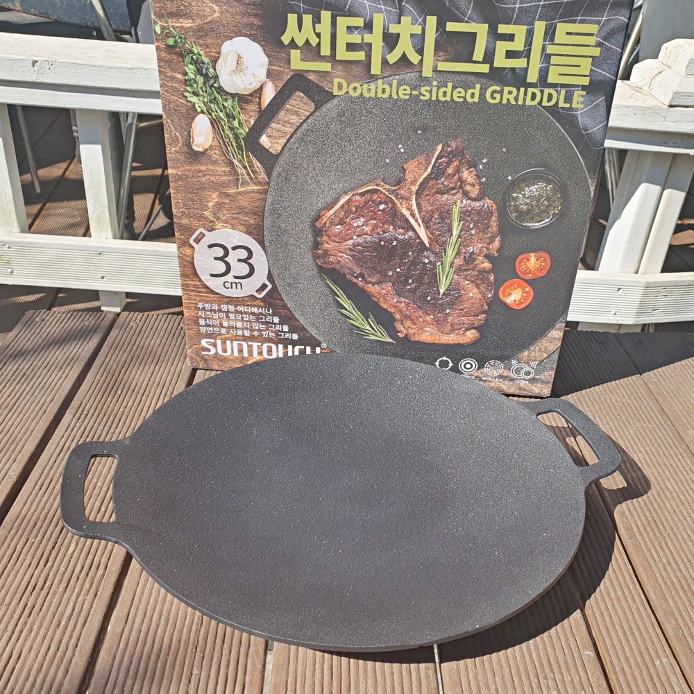 그리들 33 cm 캠핑 그리들 팬 시즈닝 코팅 양면 고기불판 넌스틱 썬터치