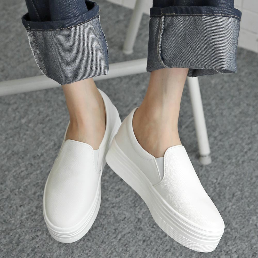 소가죽 통굽 여성 키높이슬립온 4.5cm