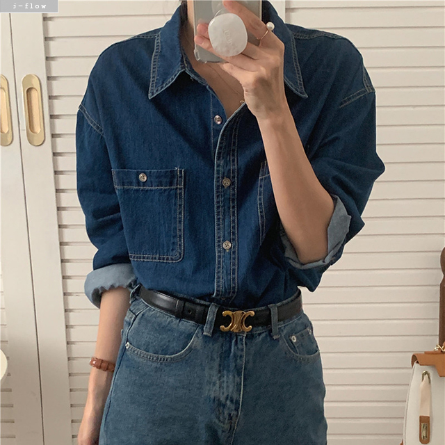 애든 포켓 데님 카라 루즈핏 셔츠 1col 봄 가을 자켓 캐쥬얼 데일리 박시 제이플로우 이미지 8