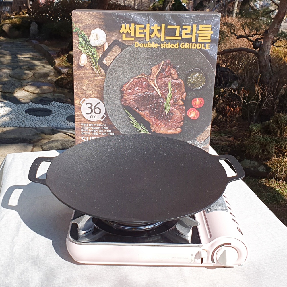 그리들 36 cm 고기 불판 캠핑 그리들 양면 시즈닝 선터치 코팅 전골불판