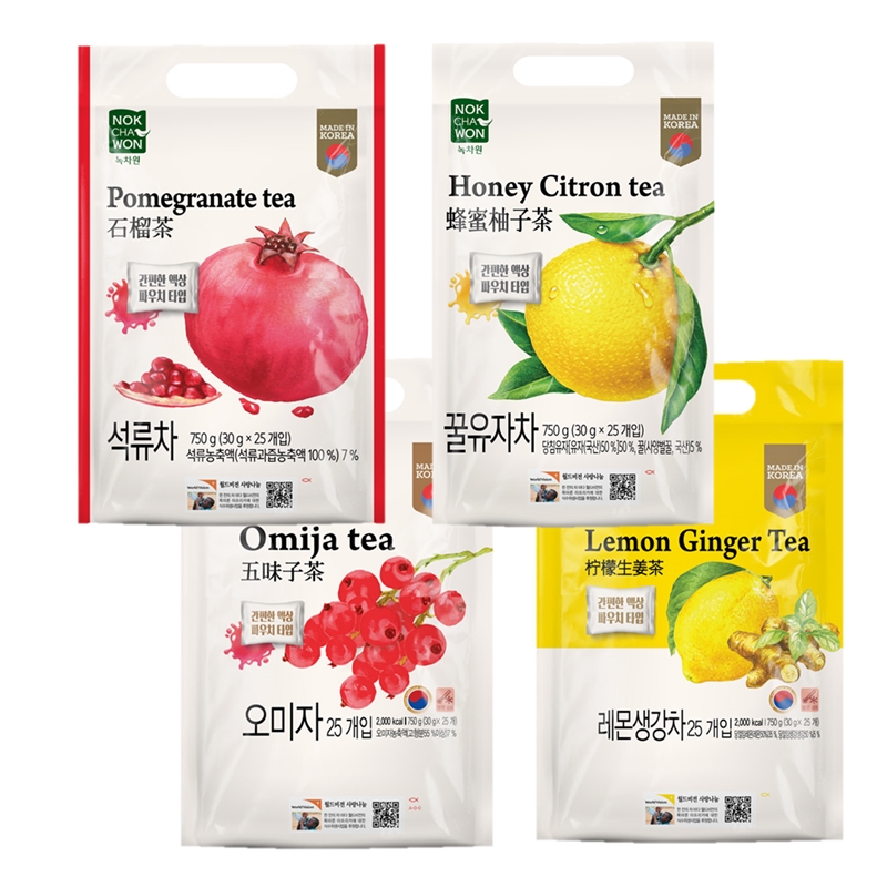 [녹차원] 액상파우치 25포 4종 택1(유자차/레몬생강차/석류차/오미자차) 개별포장된 간편한 액상차