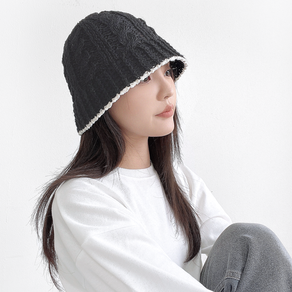쁘니 꽈베기 스티치 여성 여름 밀짚 니트 벙거지모자 버킷햇