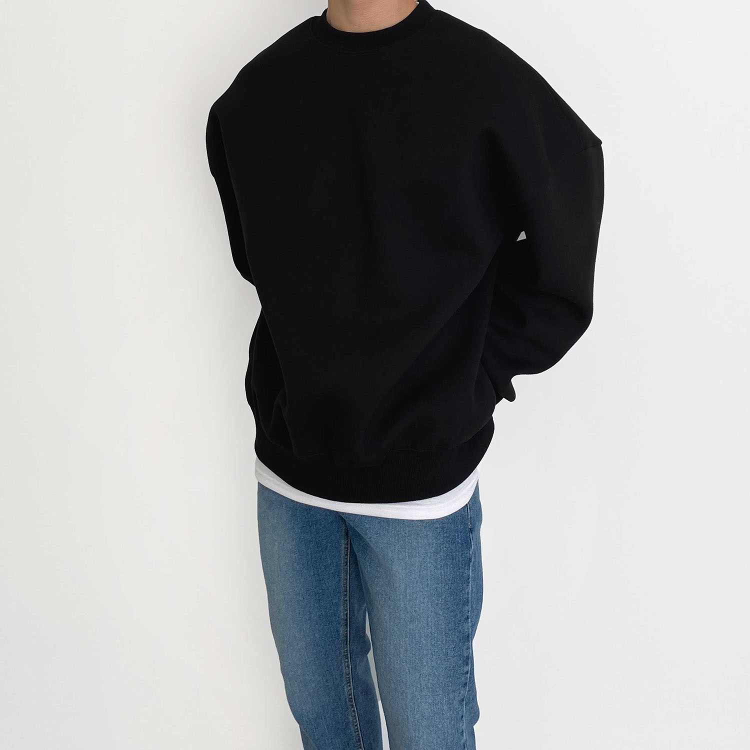 헤비웨이트 어깨넓어보이는맨투맨 파란색맨투맨 남자오버핏맨투맨 이미지 4