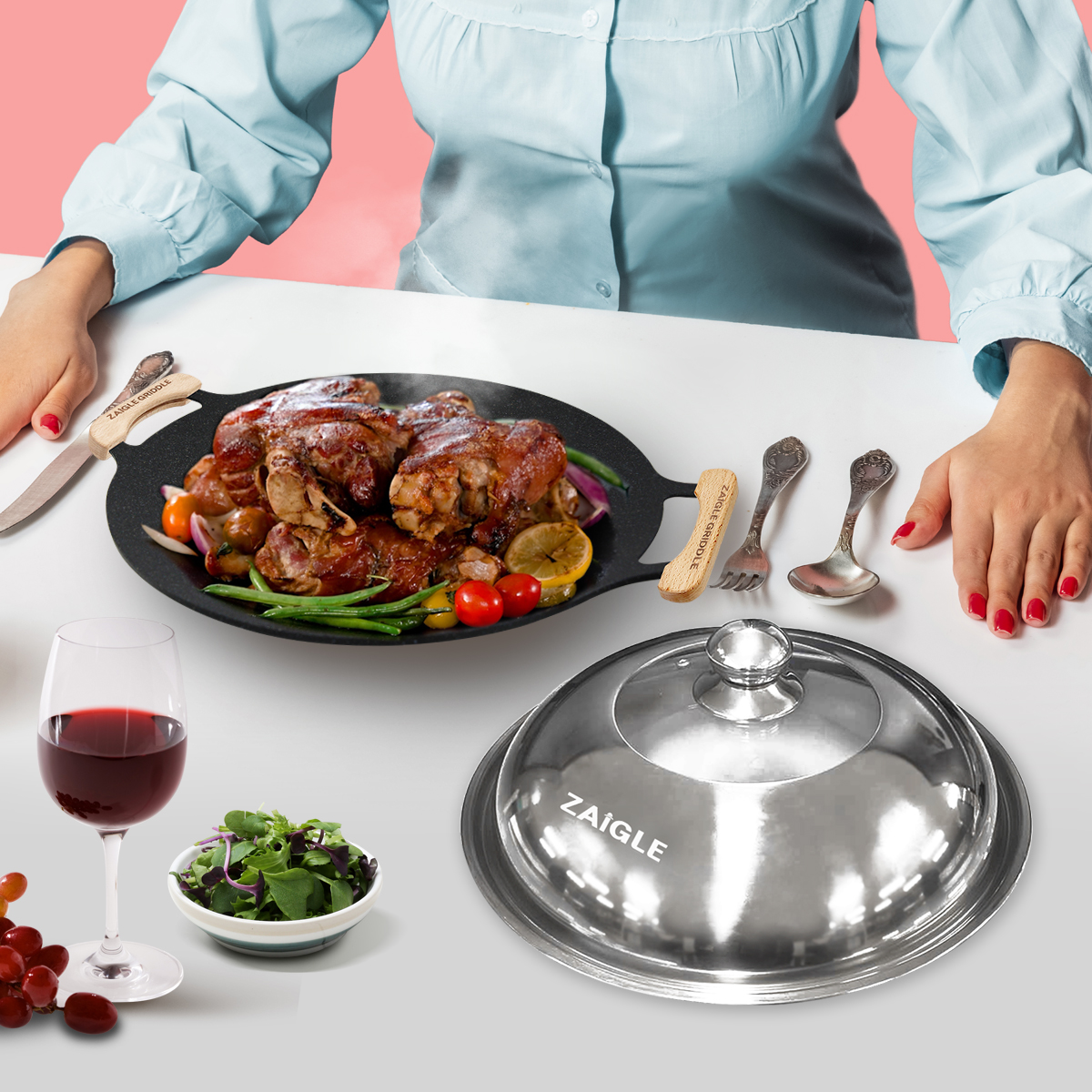 자이글 스텐요리돔 기름튐방지 촉촉하고 빠른조리 냄비 프라이팬 그리들 다용도 사용