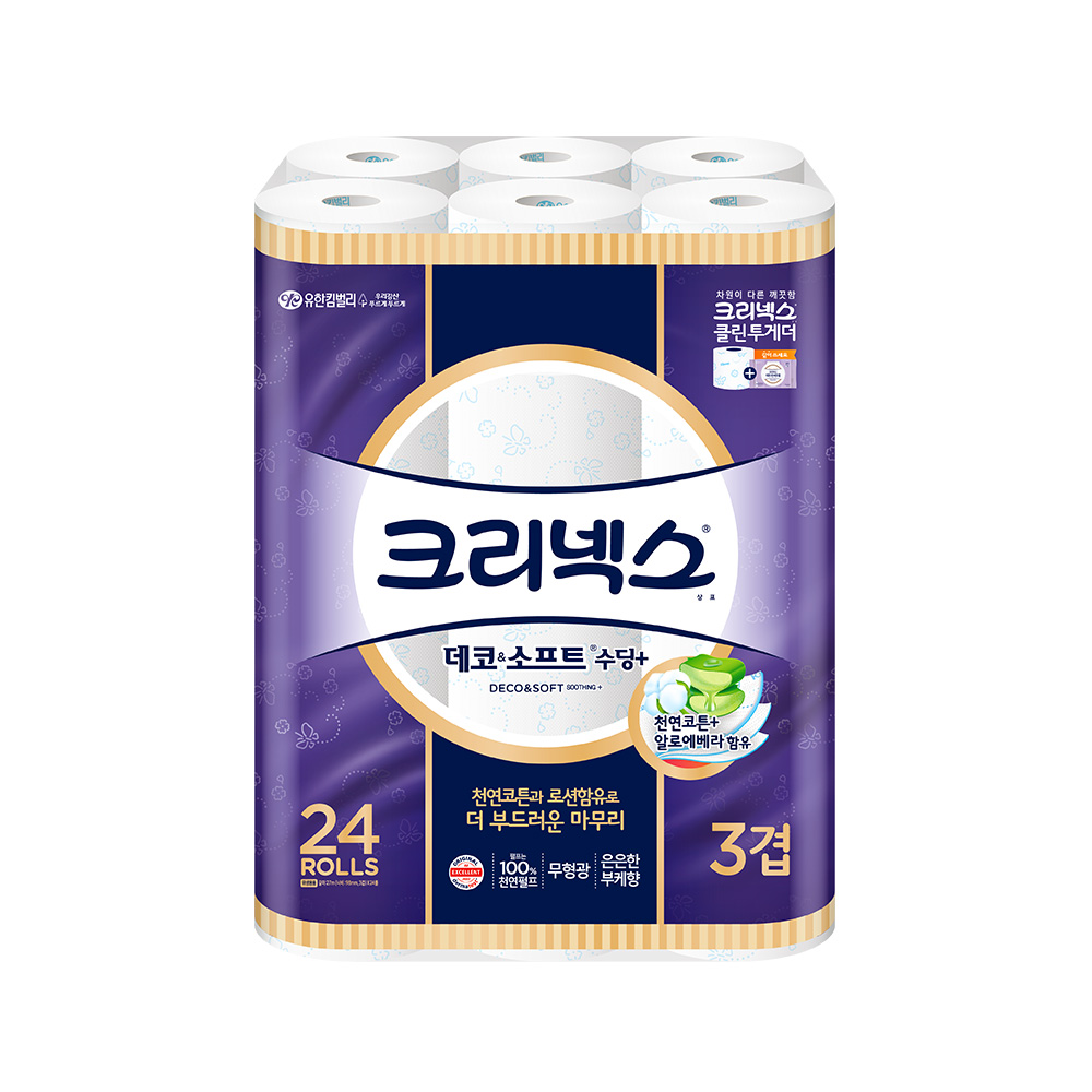 크리넥스 3겹 데코앤소프트 수딩+ 27M 24롤X1팩