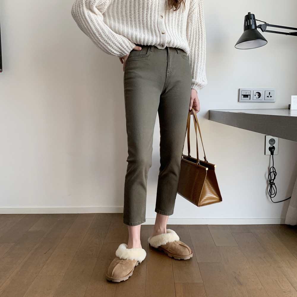 하이웨스트 여성 면바지 스판 슬림 스키니 여자 일자 팬츠 블랙 아이보리 베이지 - 상세 이미지 5