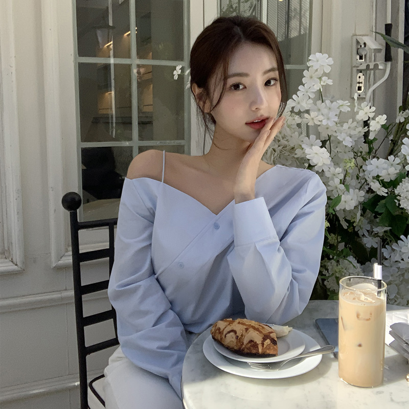 (국내제작)아모르 스트랩 오프숄더 블라우스 bs7539 이미지 2