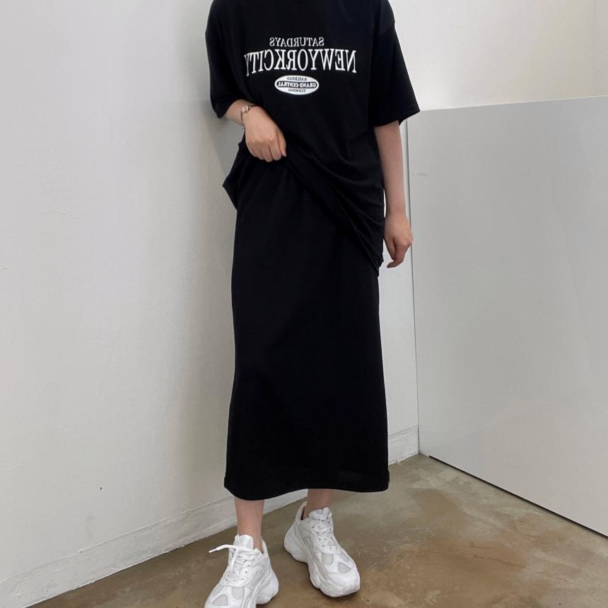 골지 밴딩 H라인 일자 롱 스커트 2color - 상세 이미지 2