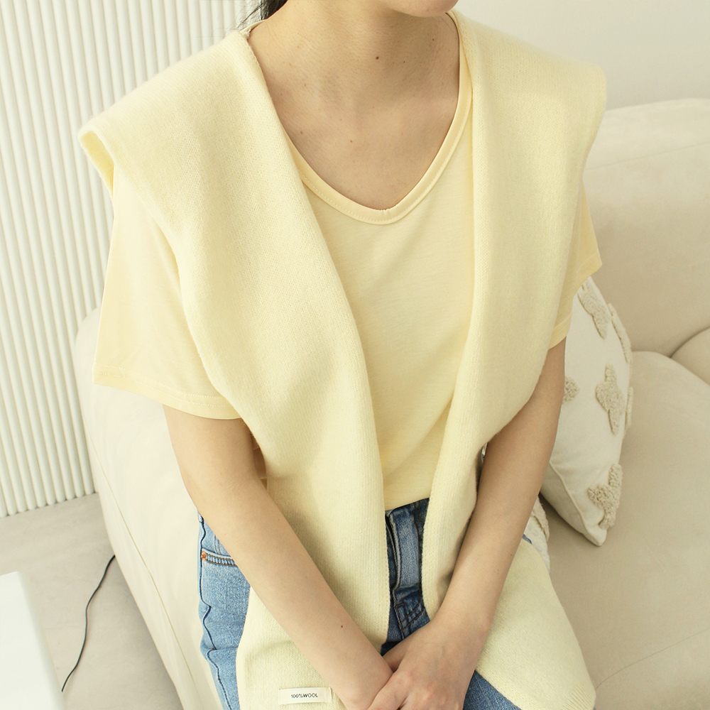 여성 찰랑 모달 브이넥 티셔츠 이너 반팔티 핑크 노란 하늘색 이미지 4