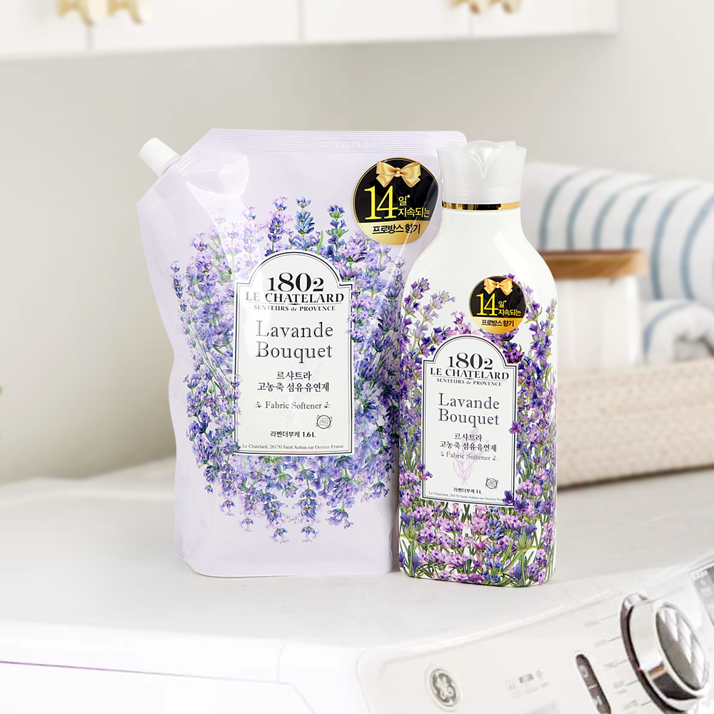 애경 르샤트라 고농축 섬유유연제 라벤더 부케 용기 1L+리필 1.6L 2개