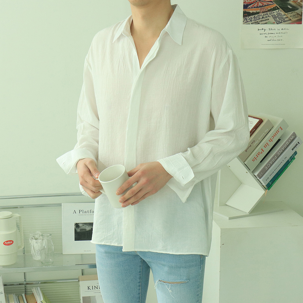 남자셔츠 오버핏 실크 남성남방 남자린넨셔츠 이미지 2