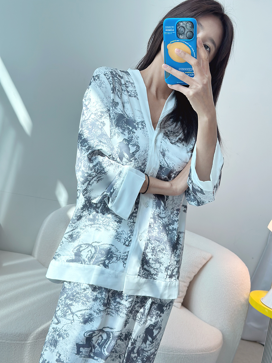 실크잠옷 여성잠옷 파자마 홈웨어 세트 블랙트왈 이미지 3