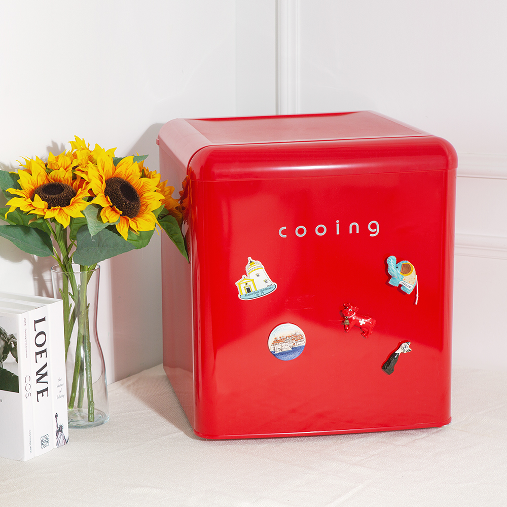 쿠잉 레트로 미니냉장고 REF-S50 소형 원룸 사무실 신혼 슬림 레드