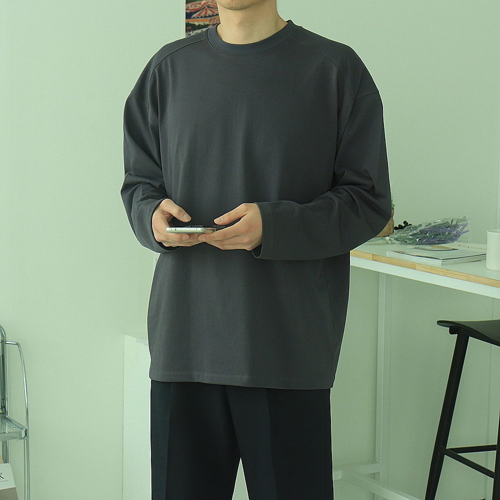 남자긴팔티 오버핏 피그먼트 이너 티셔츠 남자쭉티 이미지 2