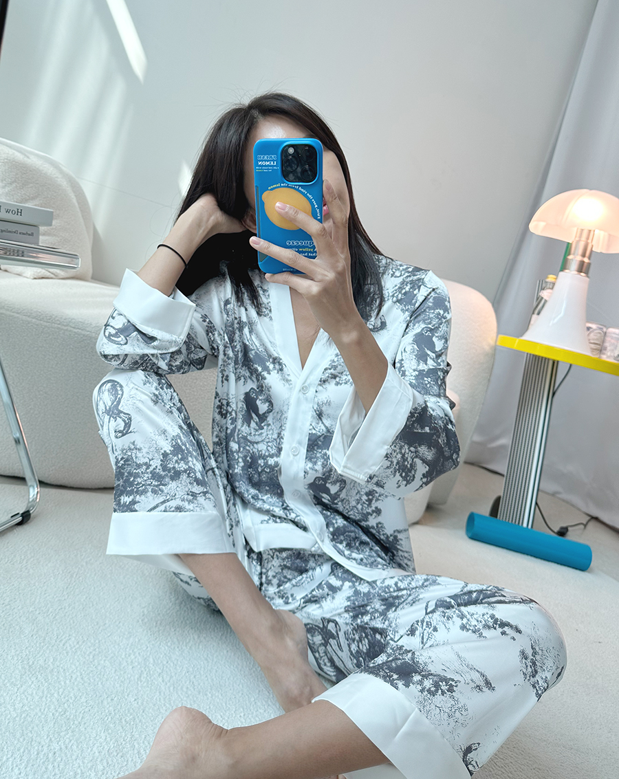 실크잠옷 여성잠옷 파자마 홈웨어 세트 블랙트왈 이미지 4