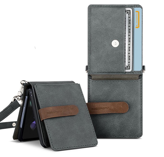 카드 케이스 지갑 크로스 목걸이 힌지보호 그레이, 갤럭시Z 플립6