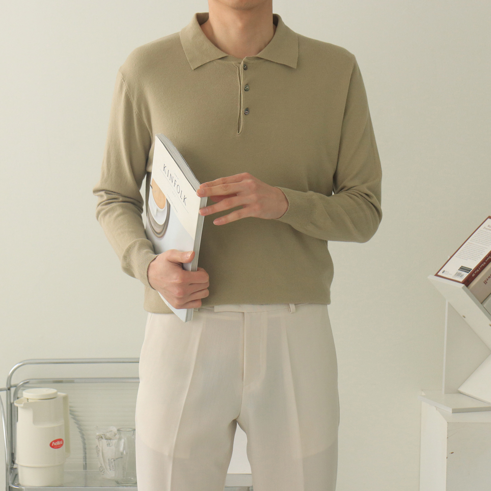 남자니트 루즈핏 헨리넥 카라티 남자봄니트 이미지 4