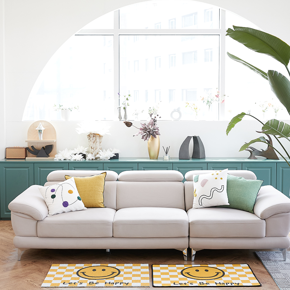 코메샵 현관 매트 노랑스마일씨 체커보드배경 코일매트 90x60cm