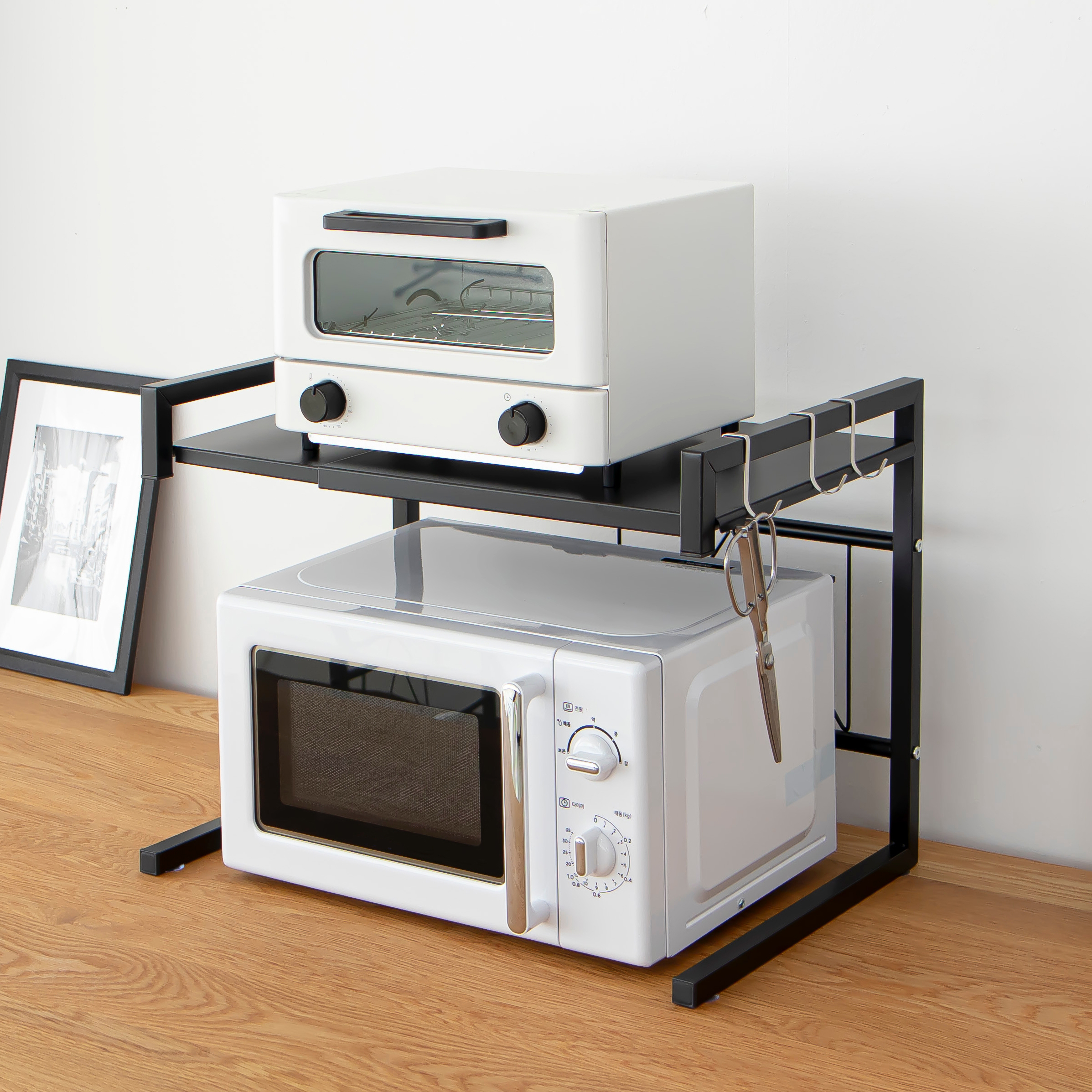 라라밤 너비높이조절 4단 전자레인지 선반 렌지대 수납장 에어프라이어 거치대
