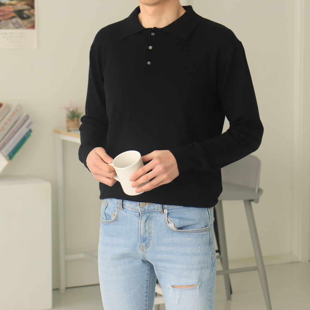 남자니트 루즈핏 헨리넥 카라티 남자봄니트 이미지 2