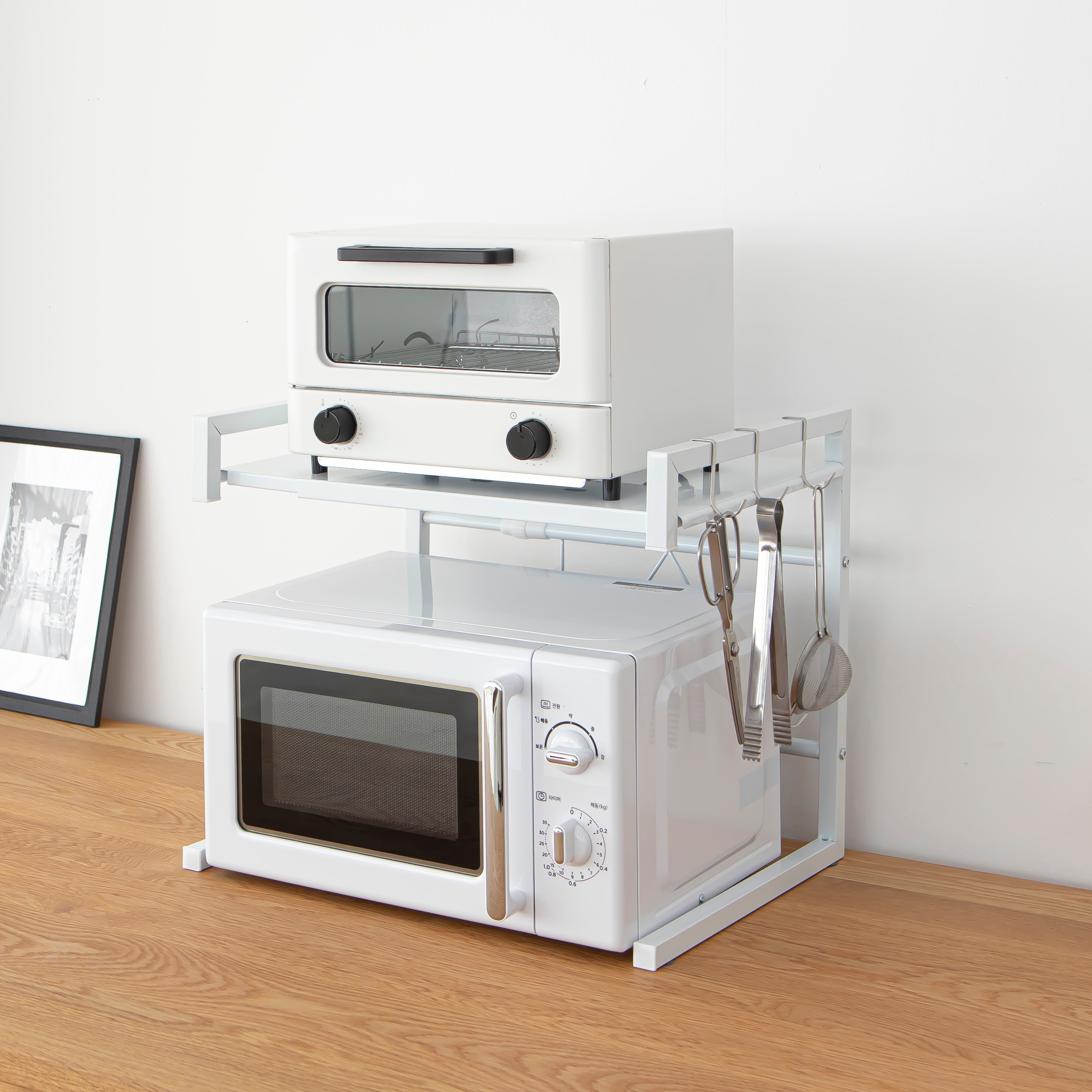 라라밤 너비높이조절 4단 전자레인지 선반 렌지대 수납장 에어프라이어 거치대