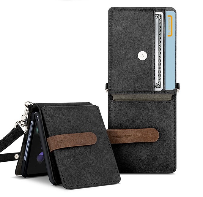 카드 케이스 지갑 크로스 목걸이 힌지보호 블랙, 갤럭시Z 플립4