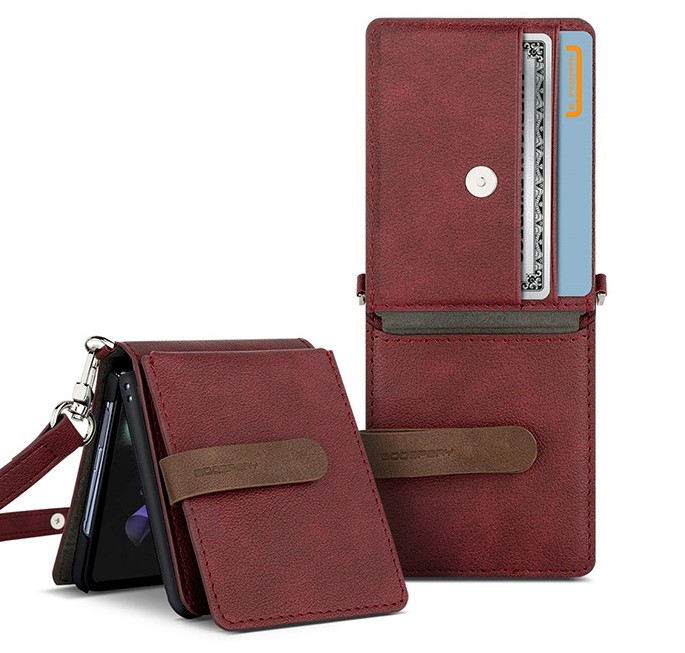 카드 케이스 지갑 크로스 목걸이 힌지보호 버건디, 갤럭시Z 플립6