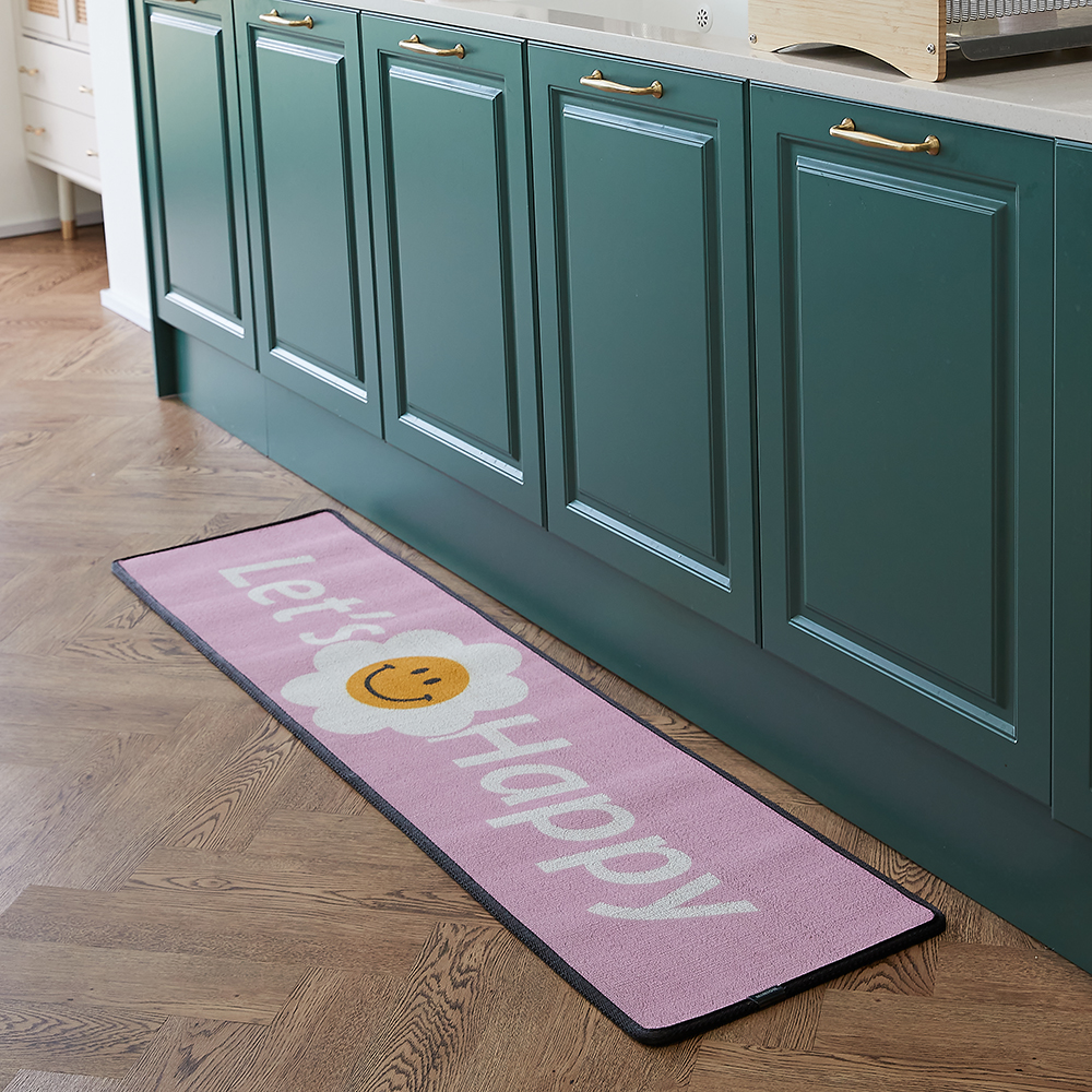 코메샵 현관 매트 노랑스마일씨 체커보드배경 코일매트 90x60cm