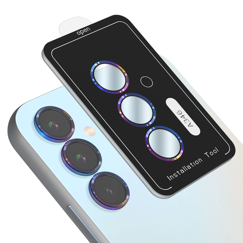 카메라 렌즈 프레임 메탈 링 빛번짐방지 강화유리 보호필름 오로라 갤럭시A34, 1매입