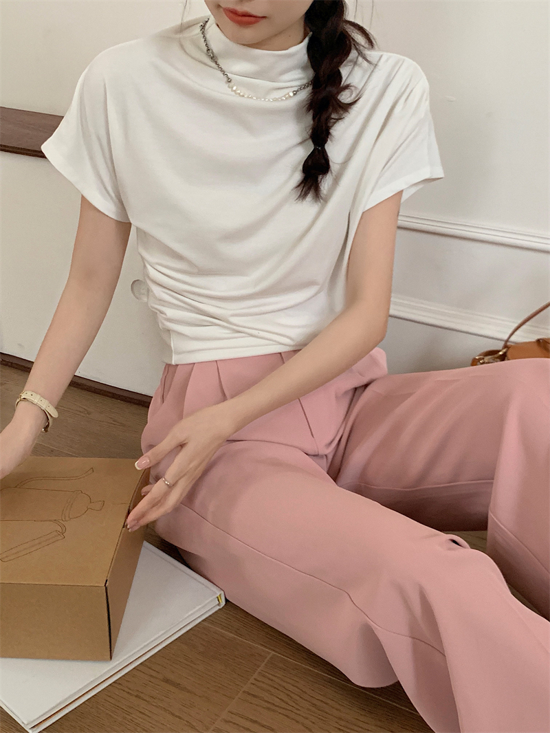 가련 여름 드레이프 셔링 터틀넥 반팔 티셔츠 이너티 블라우스 르뚜앙 상세 이미지 14