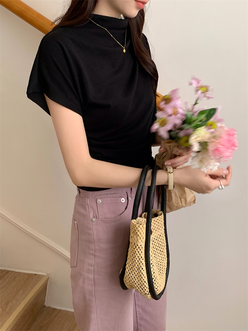가련 여름 드레이프 셔링 터틀넥 반팔 티셔츠 이너티 블라우스 르뚜앙 상세 이미지 27