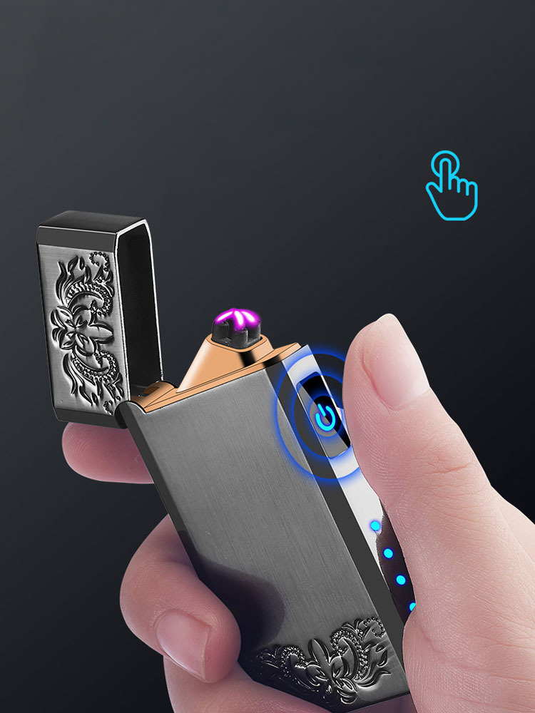 플라즈마 터보 전기 아크 슬림 USB충전식 잔량표시 터치 센서 라이터 라이타