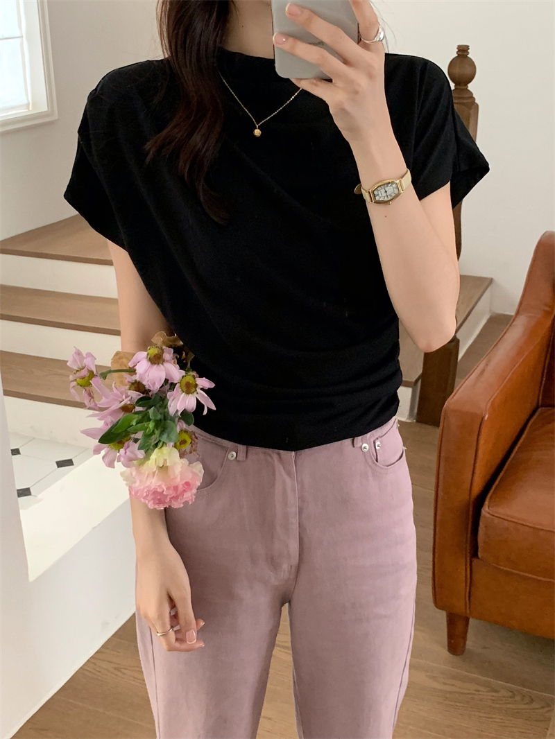 가련 여름 드레이프 셔링 터틀넥 반팔 티셔츠 이너티 블라우스 르뚜앙 상세 이미지 17