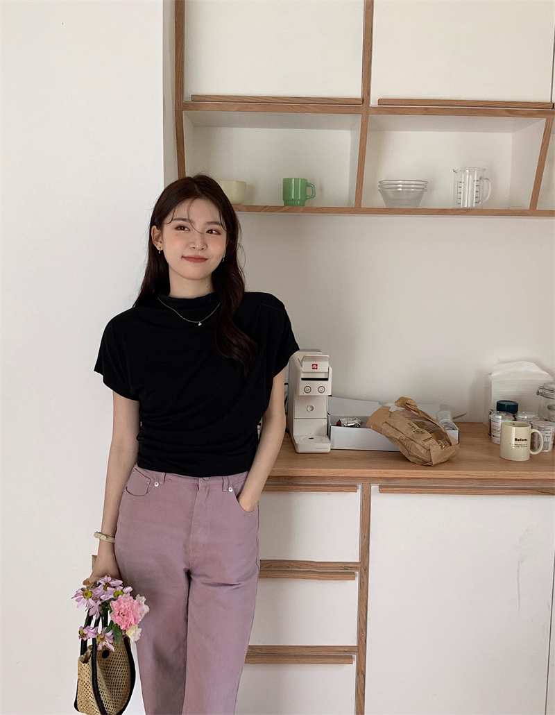 가련 여름 드레이프 셔링 터틀넥 반팔 티셔츠 이너티 블라우스 르뚜앙 상세 이미지 24