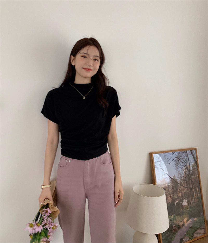 가련 여름 드레이프 셔링 터틀넥 반팔 티셔츠 이너티 블라우스 르뚜앙 상세 이미지 16