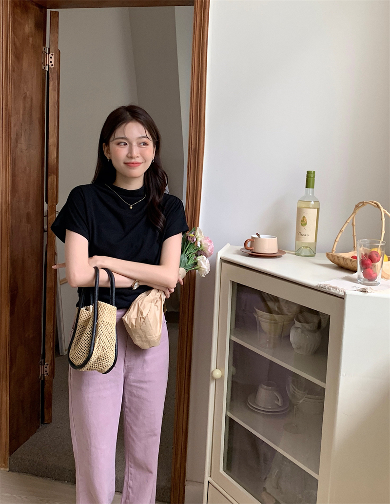 가련 여름 드레이프 셔링 터틀넥 반팔 티셔츠 이너티 블라우스 르뚜앙 상세 이미지 19